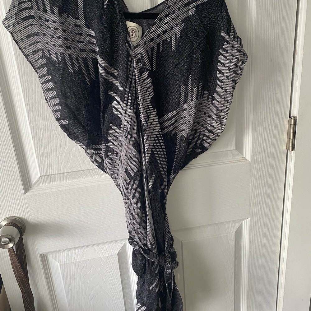 Black and Gray Patterned Wrap Dress
